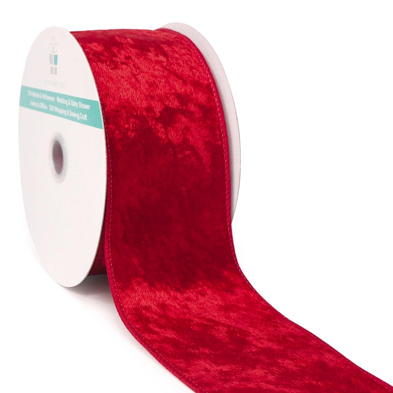 CT CRAFT LLC Red Velvet Ribbon 2.5 Inch x 10 Yards for Christmas Tree Topper Home Decoration Wreath Gift Wrapping DIY Craft - Image 1